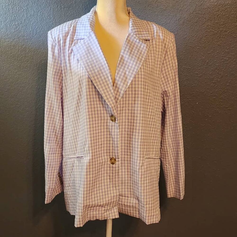 Cyrus Women's Purple & White 2 Button Front Closure Gingham Blazer Size XL